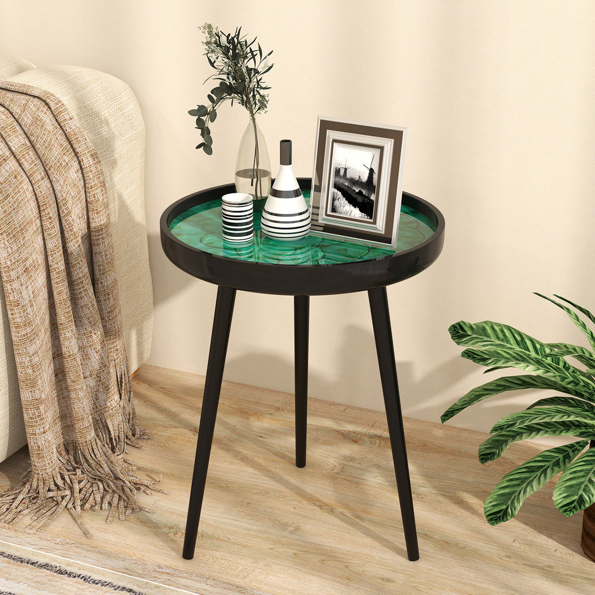 Mid-Century Coffee & End Table with Sea Shell Decoration - Green