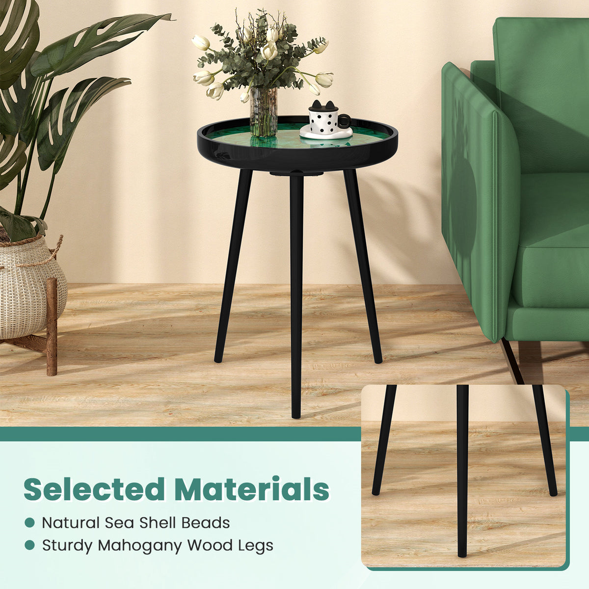 Mid-Century Coffee & End Table with Sea Shell Decoration - Green