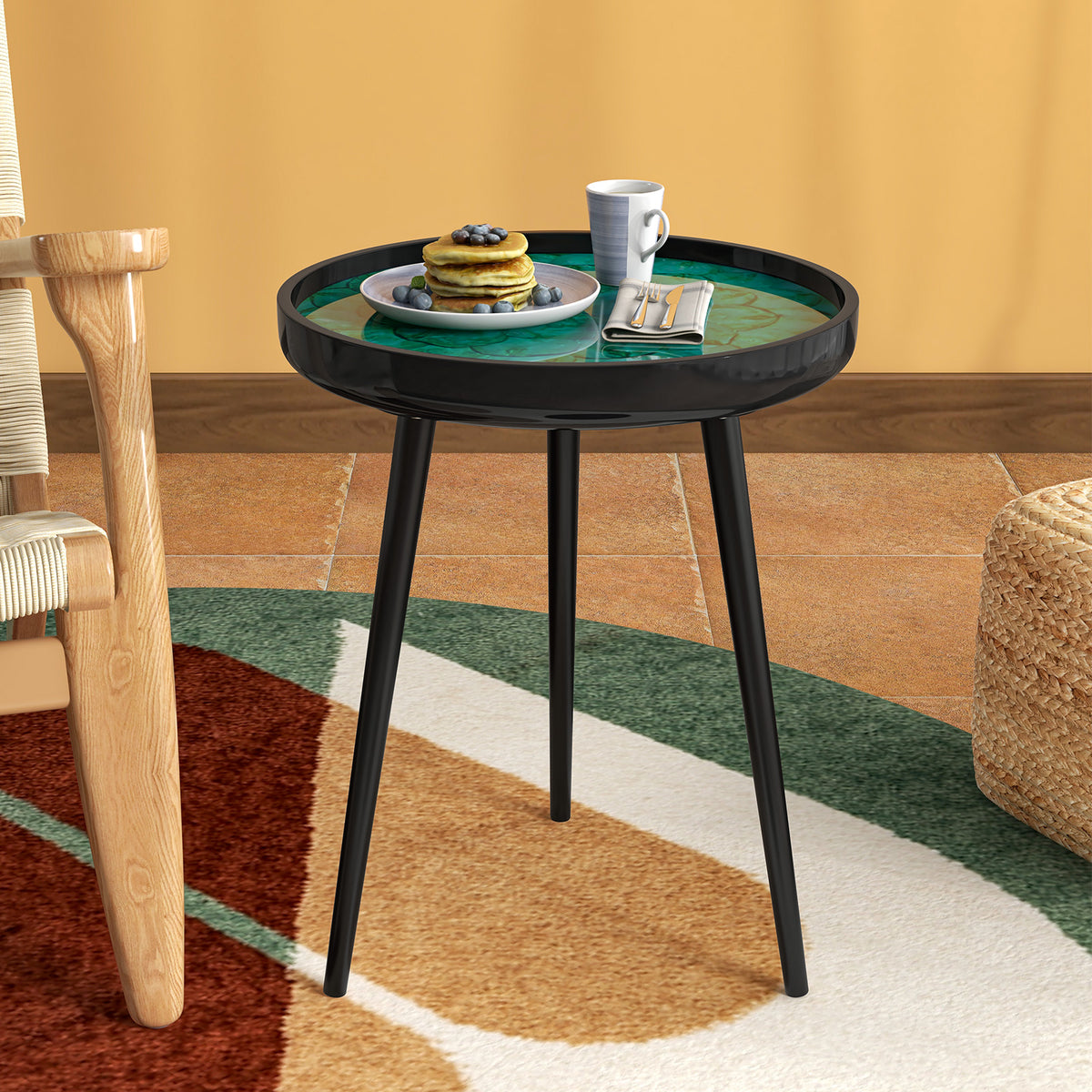 Mid-Century Coffee & End Table with Sea Shell Decoration - Green