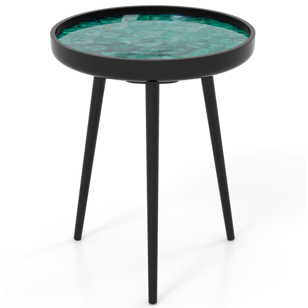 Mid-Century Coffee & End Table with Sea Shell Decoration - Green