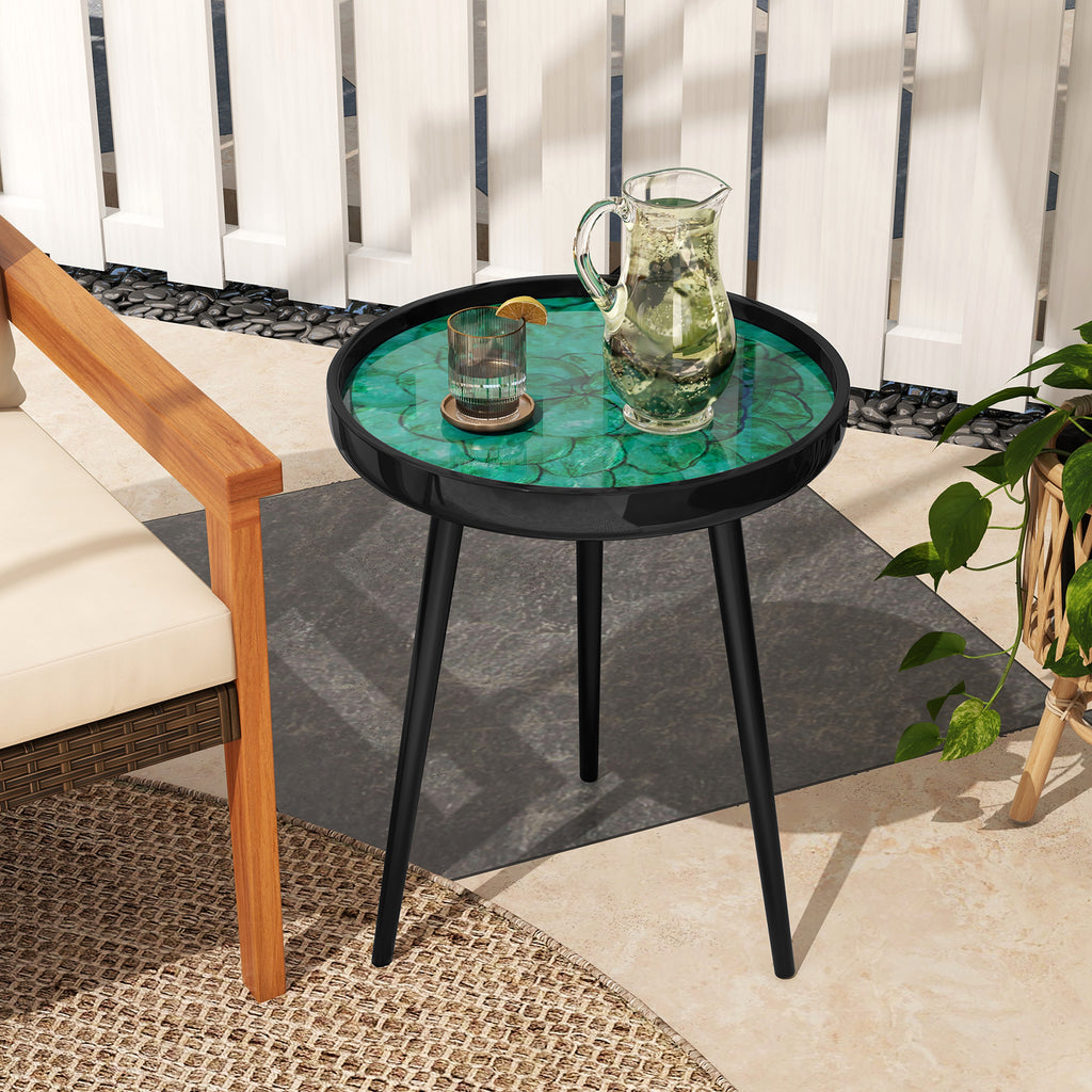 Mid-Century Coffee & End Table with Sea Shell Decoration - Green