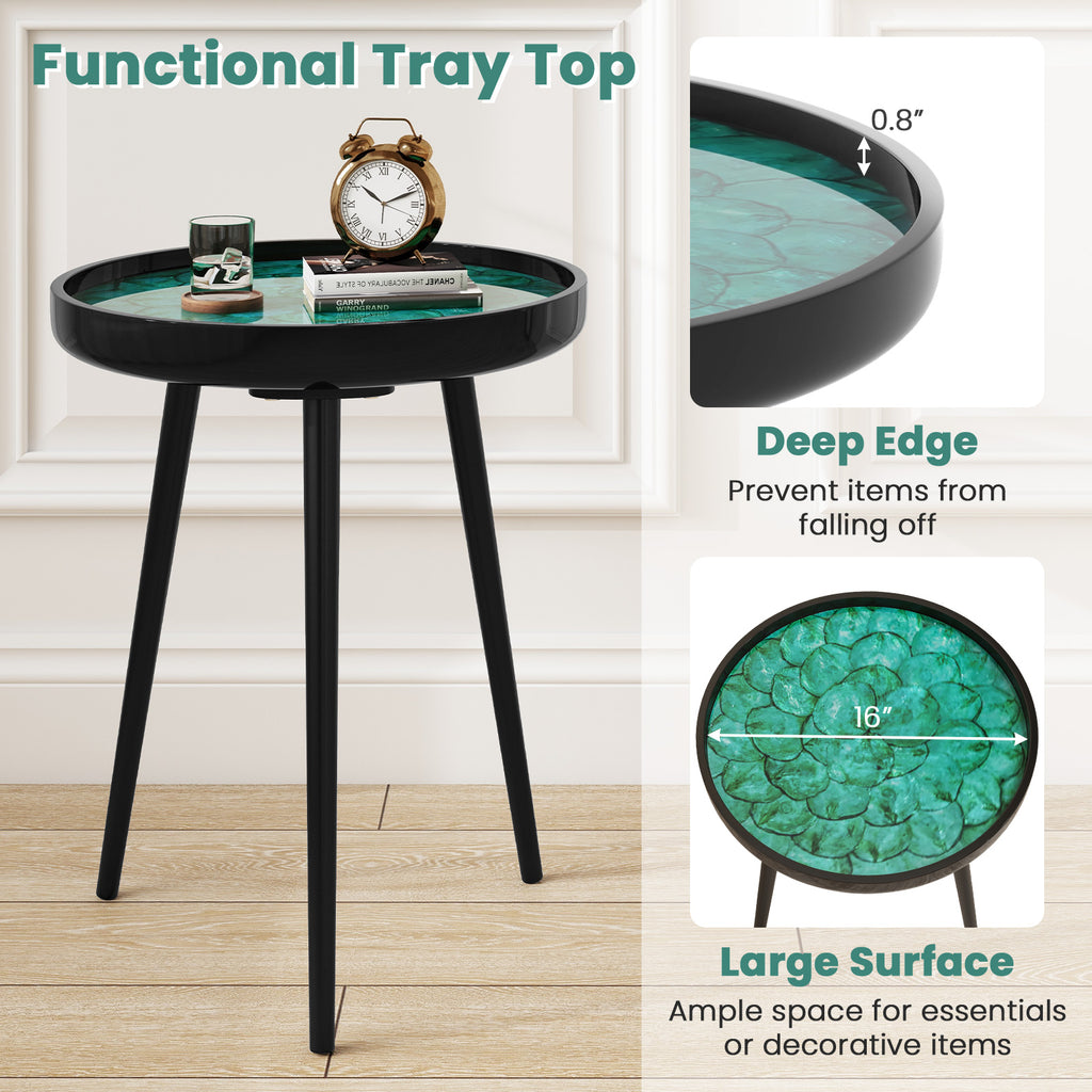 Mid-Century Coffee & End Table with Sea Shell Decoration - Green