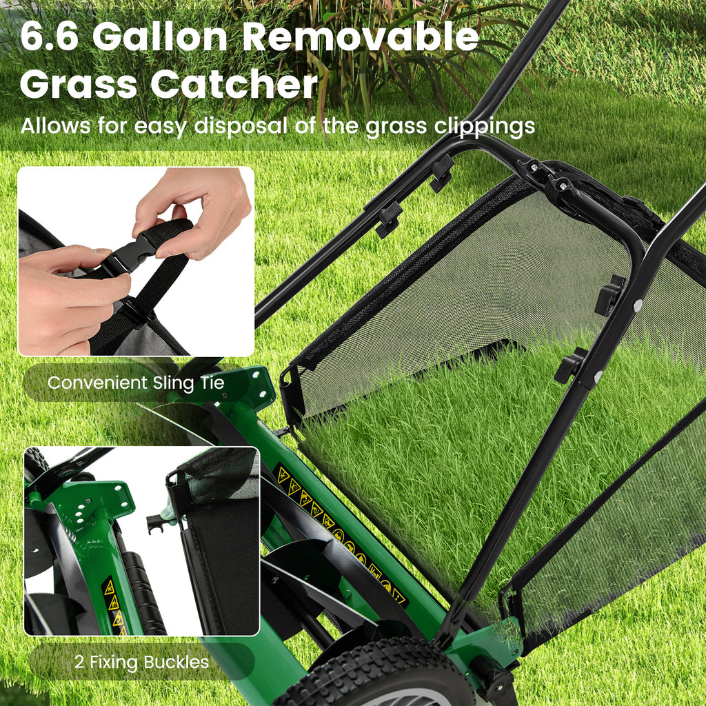 16 Inch Push Lawn Mower with 5 Blades & Grass Catcher - Green