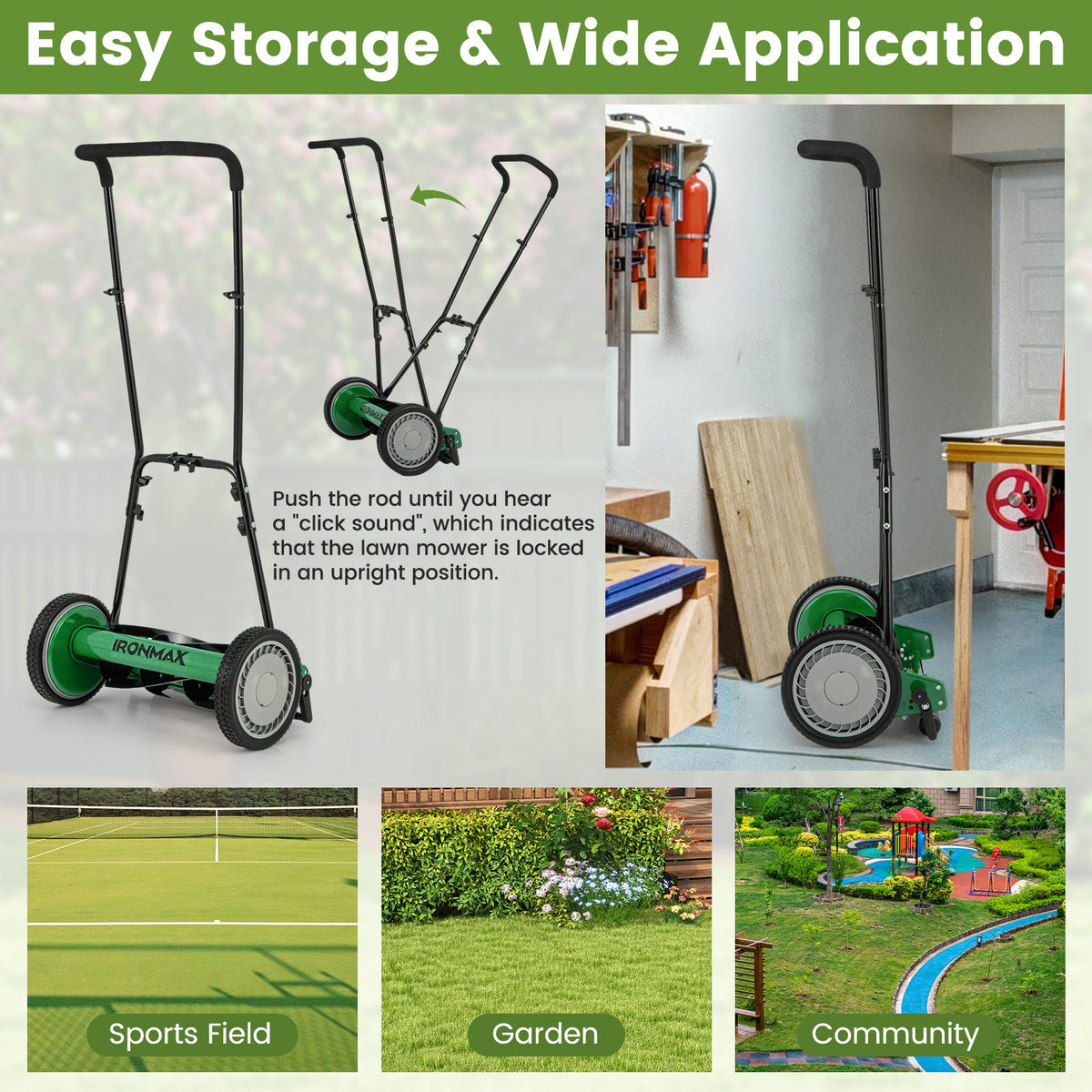 16 Inch Push Lawn Mower with 5 Blades & Grass Catcher - Green