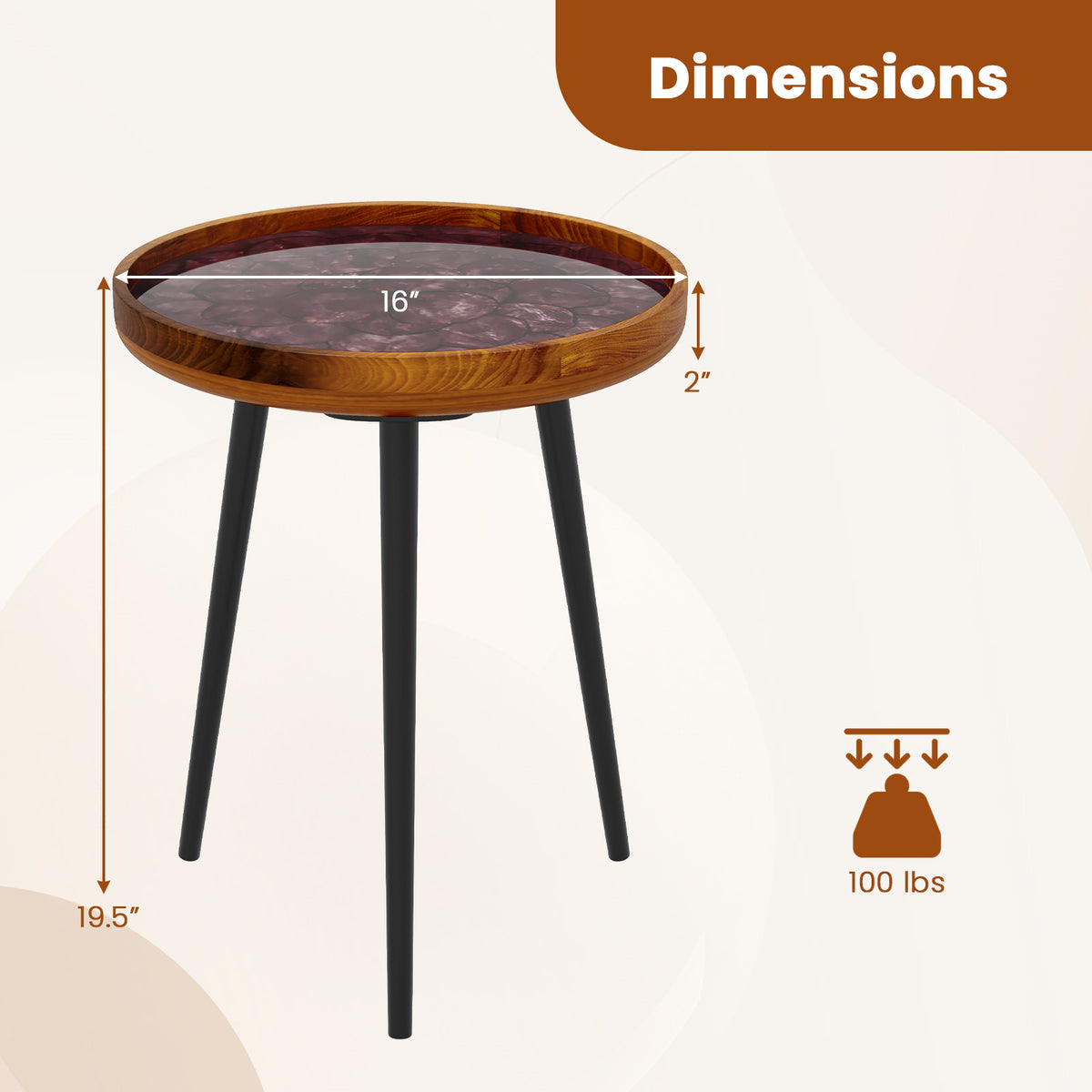 Round End Table with Sea Shell Decoration - Medium