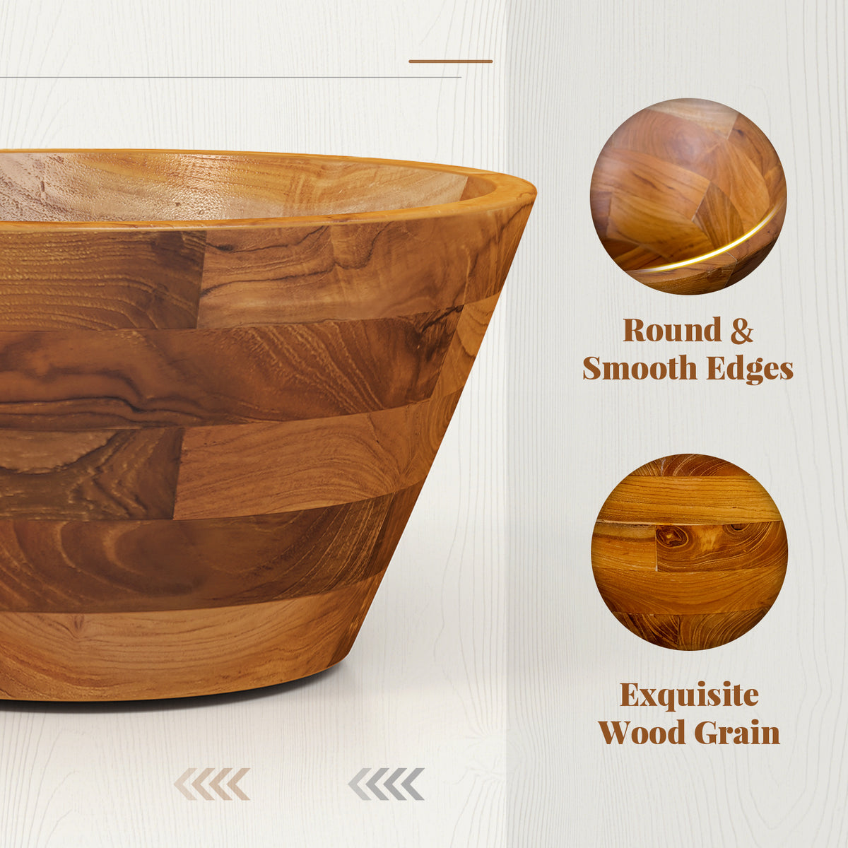 16 Inch Teak Wood Washbasin with Drainage Hole and Smooth Finish