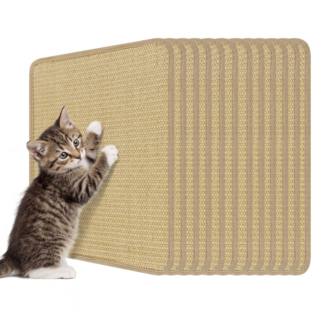 6 Pieces Cat Scratcher Mat Set - 12 Inch Natural Sisal Claw Protectors, Non-Slip Wall & Floor Scratchers for Cats