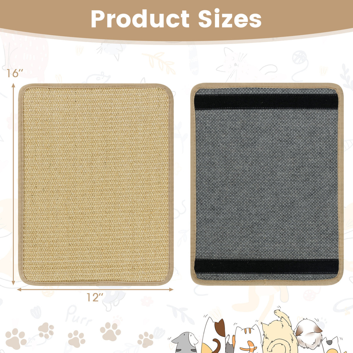 6 Pieces Cat Scratcher Mat Set - 12 Inch Natural Sisal Claw Protectors, Non-Slip Wall & Floor Scratchers for Cats