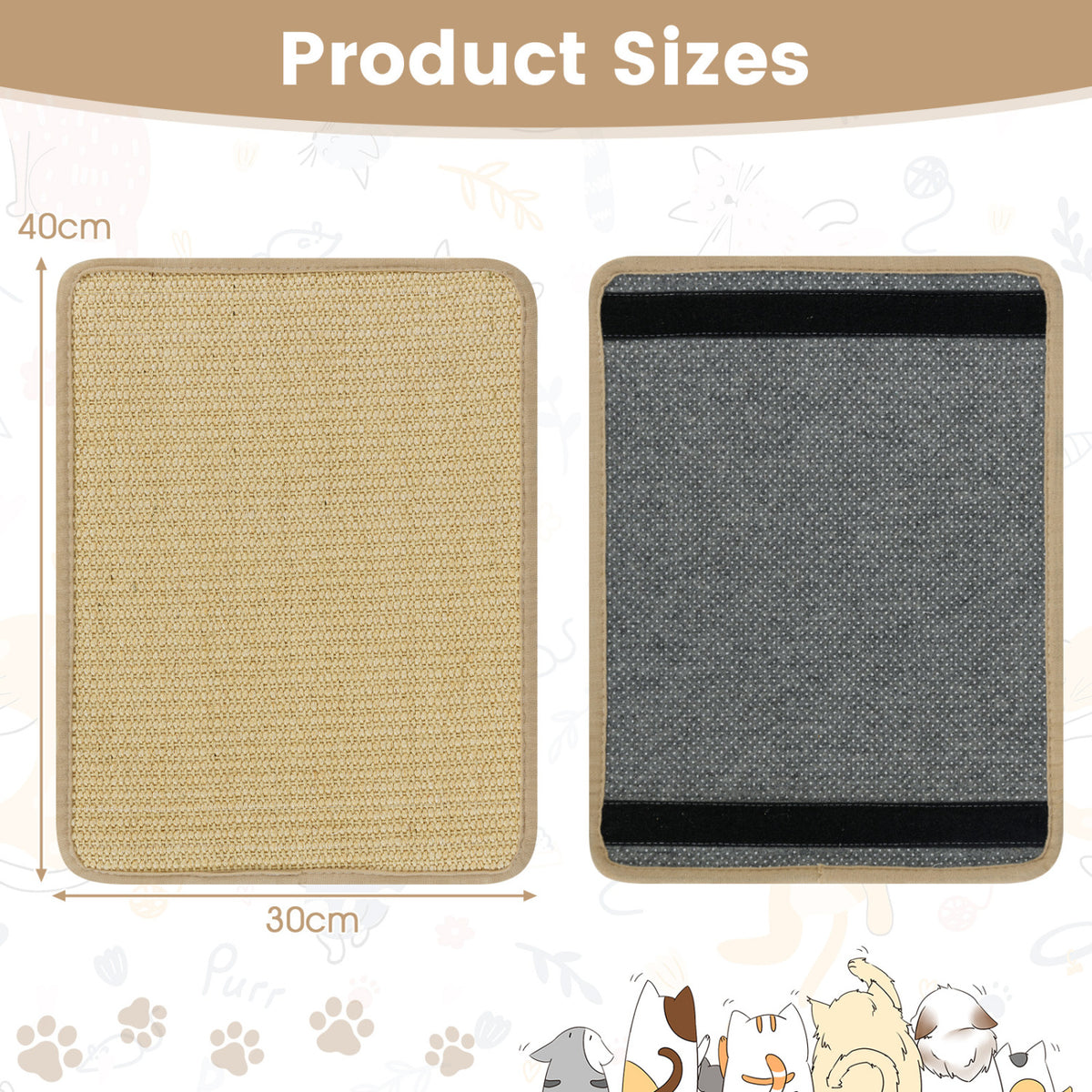 6 Pieces Cat Scratcher Mat Set - 12 Inch Natural Sisal Claw Protectors, Non-Slip Wall & Floor Scratchers for Cats