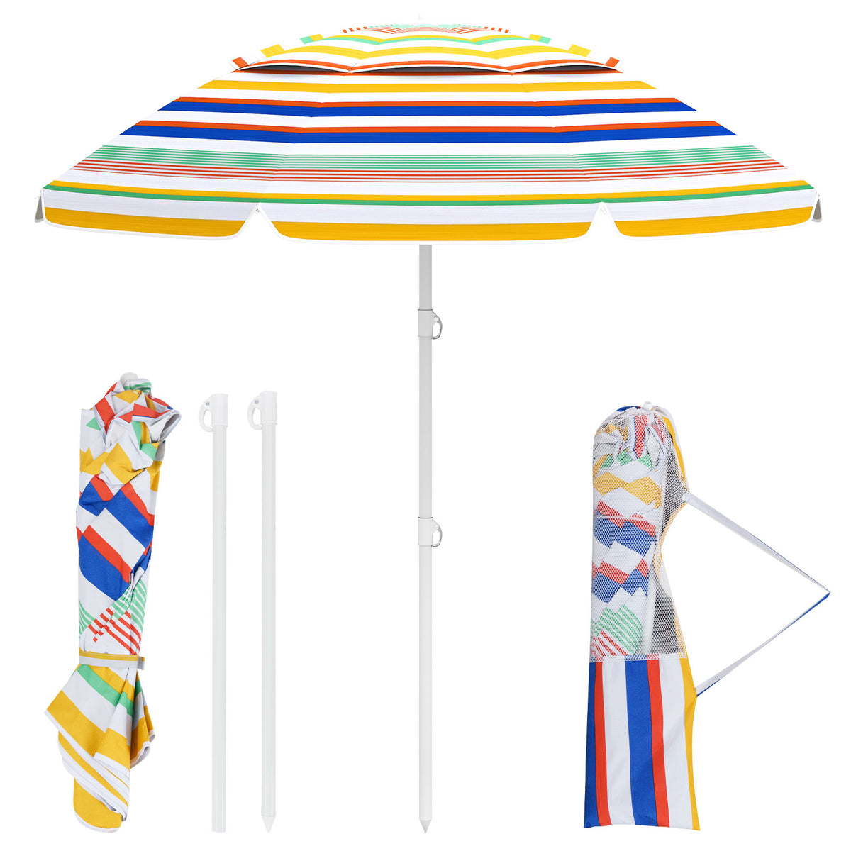 6.5 Feet Beach Umbrella with UPF50+ Sun Protection and Push Button