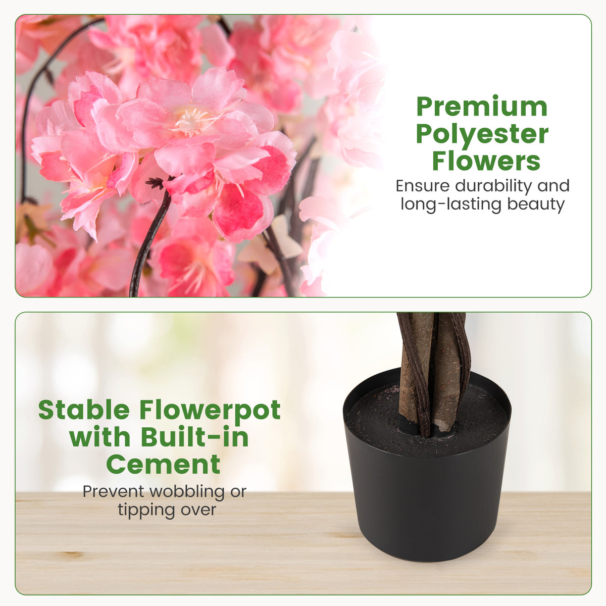 Artificial Cherry Blossom Tree 5.5 Ft Tall Pink & White Flowers 2 Pack - Natural Decor