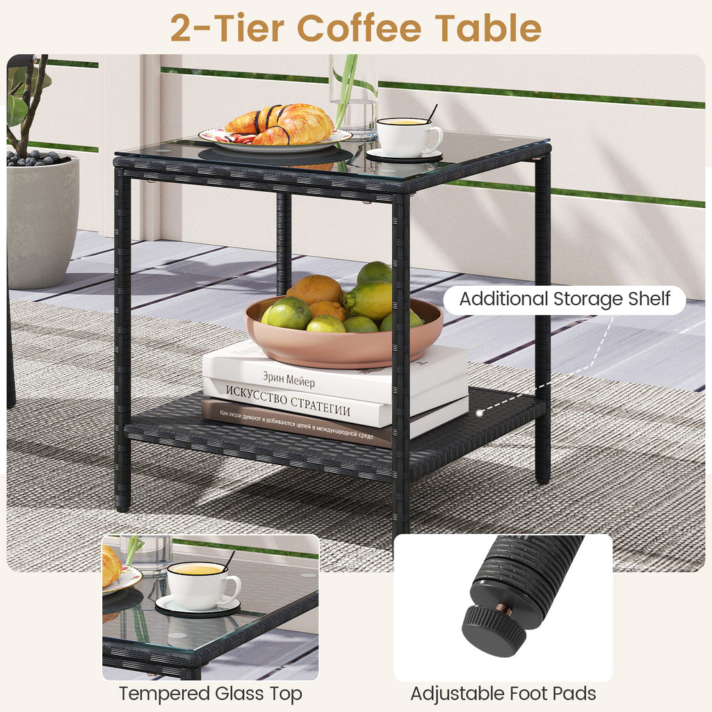 3 Piece Patio Furniture Set with Seat Cushions and Tempered Glass