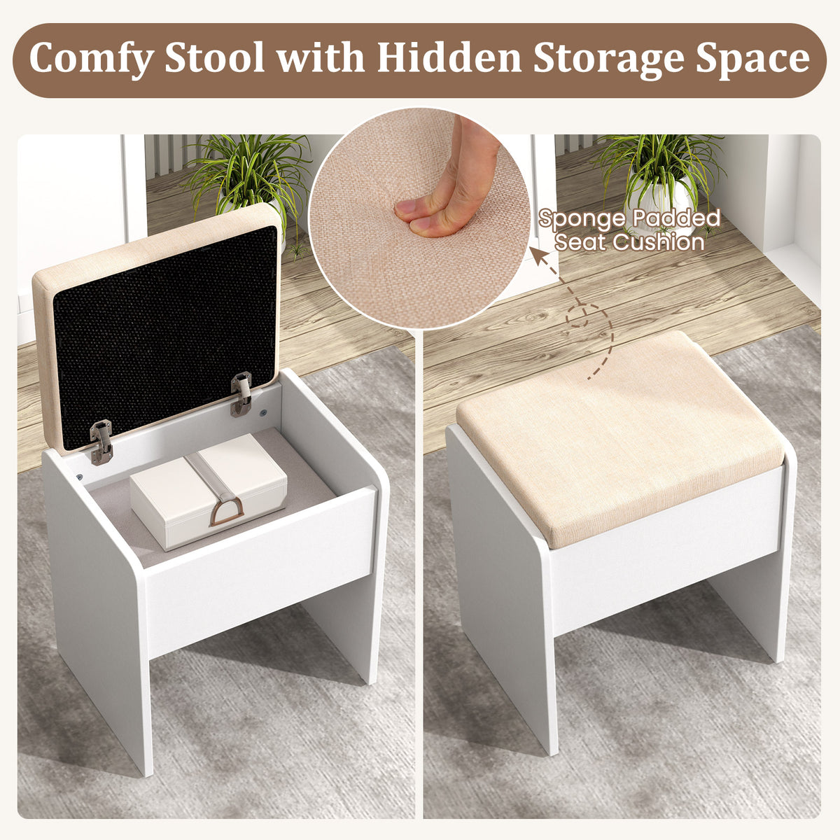 Makeup Vanity Set with Mirror, 3-Color Lighting & Stool – White
