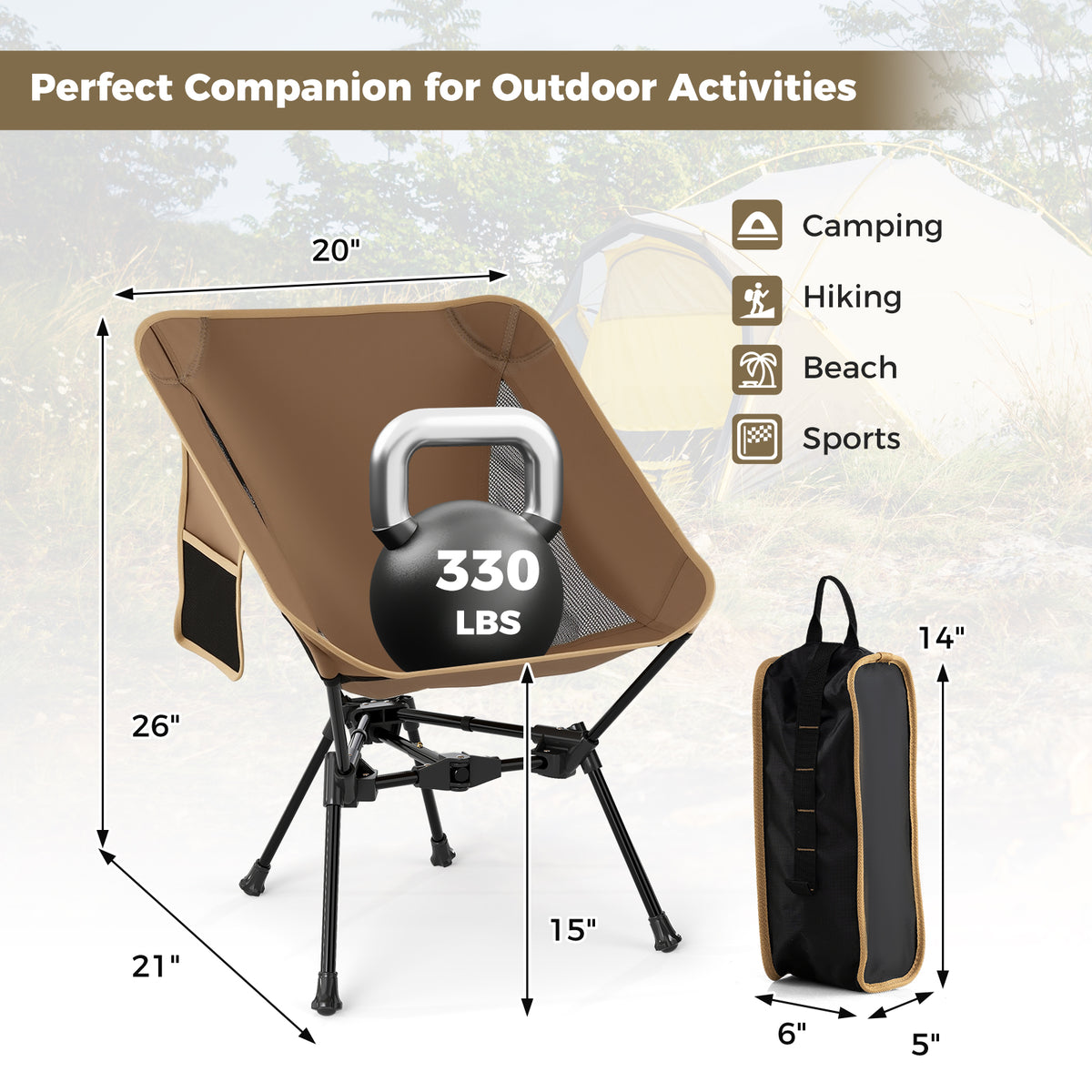 Portable Camping Chair with Compact Carrying Bag