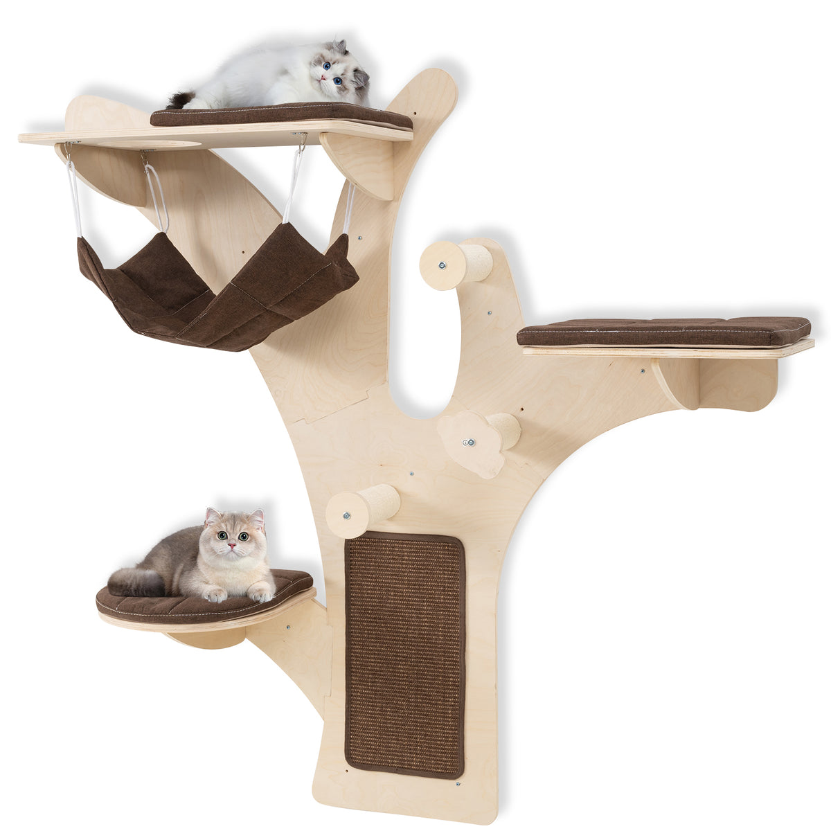 Wall-Mounted Cat Shelf with Perch - Brown Cat Wall Furniture