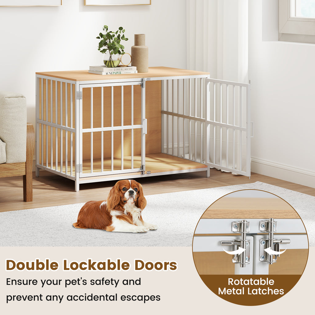 40 Inch Dog Crate Furniture with Dual Lockable Doors - Natural Variation
