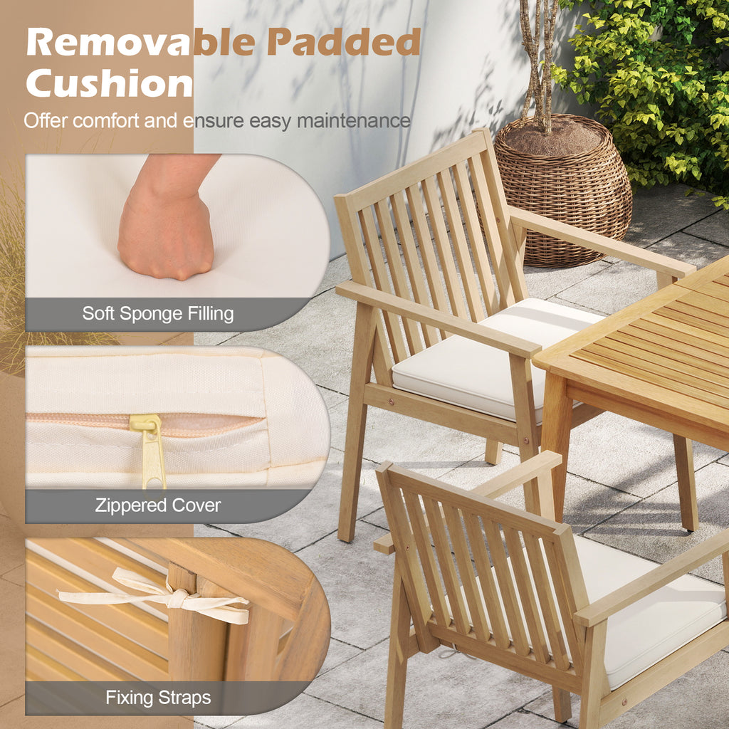 Acacia Wood Patio Dining Chairs with Cushion - Oak, Set of 2