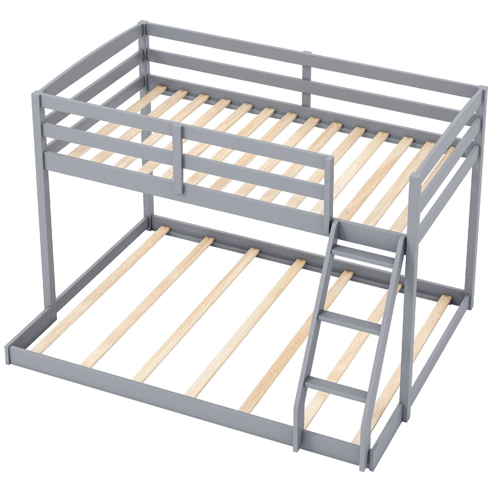 Twin Over Full Bunk Bed Low Floor Pine Wood - Gray