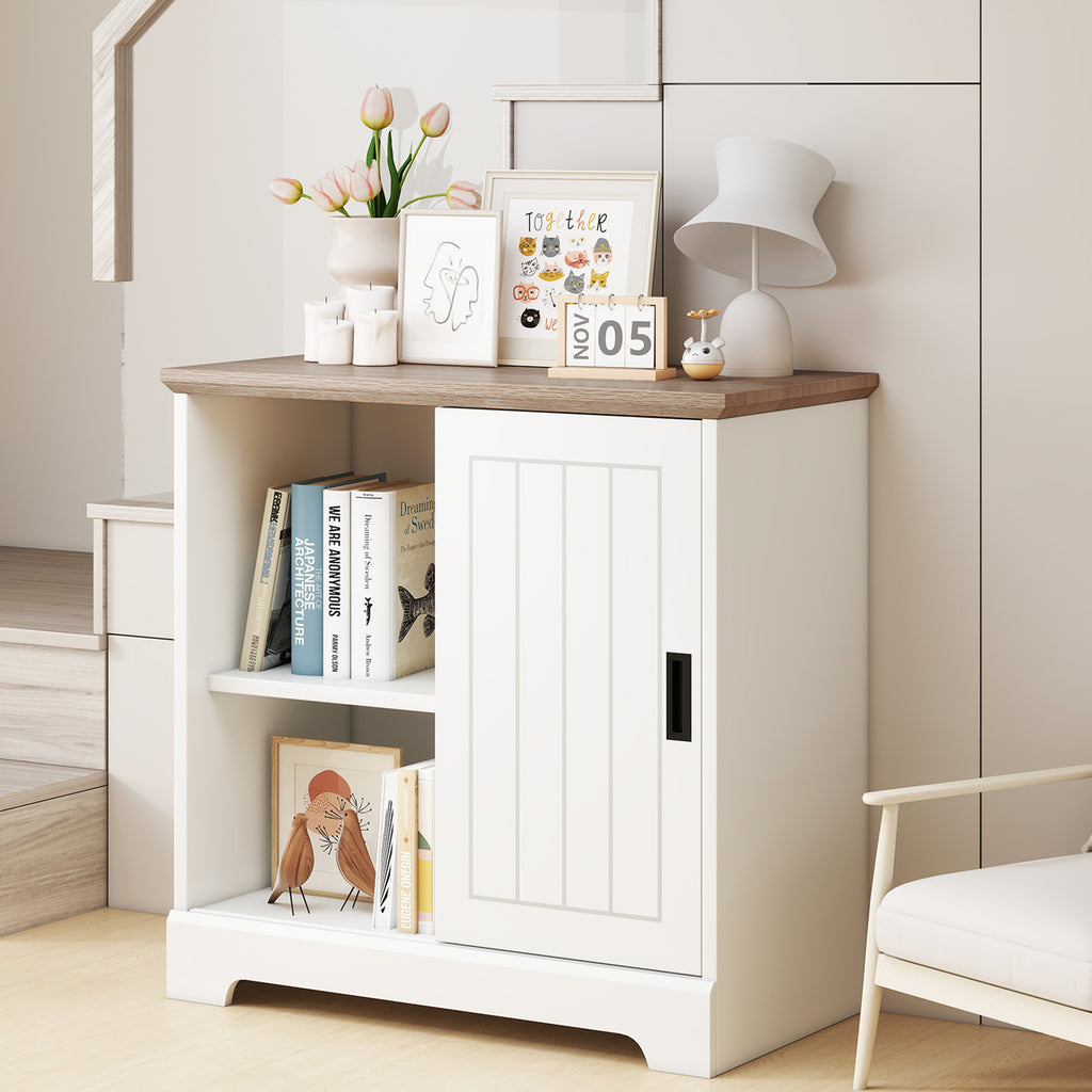 Farmhouse Sideboard Buffet Cabinet with Sliding Doors - White