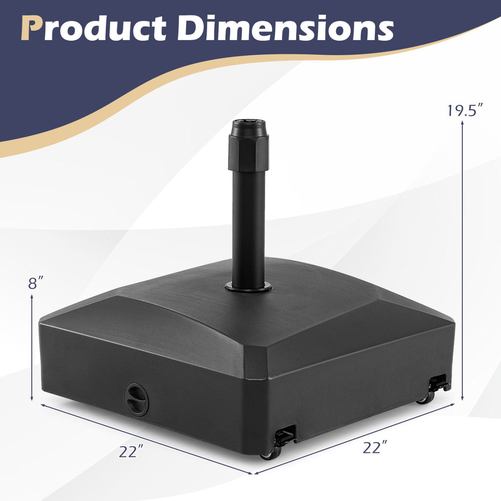 176 lbs Fillable Mobile Umbrella Base with Wheels & Locks - Black