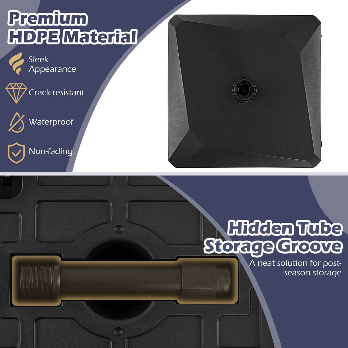 176 lbs Fillable Mobile Umbrella Base with Wheels & Locks - Black
