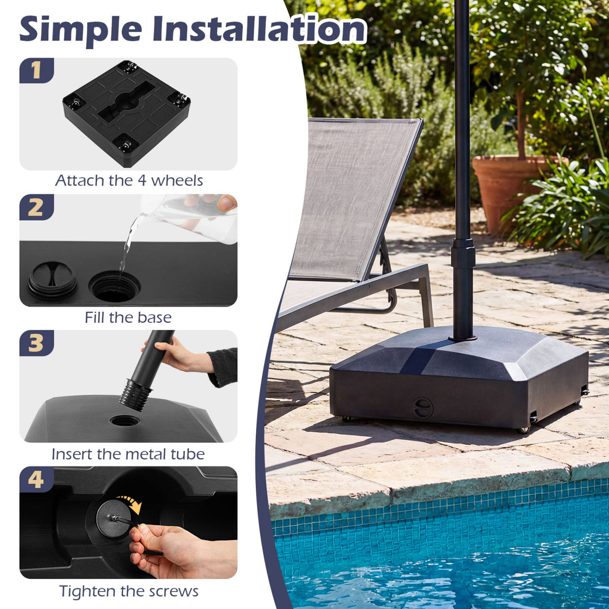 176 lbs Fillable Mobile Umbrella Base with Wheels & Locks - Black