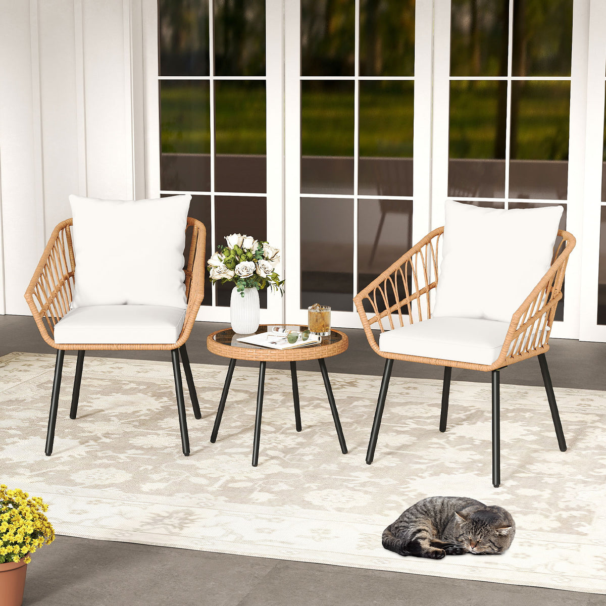 3 Piece Patio Bistro Set - Beige
