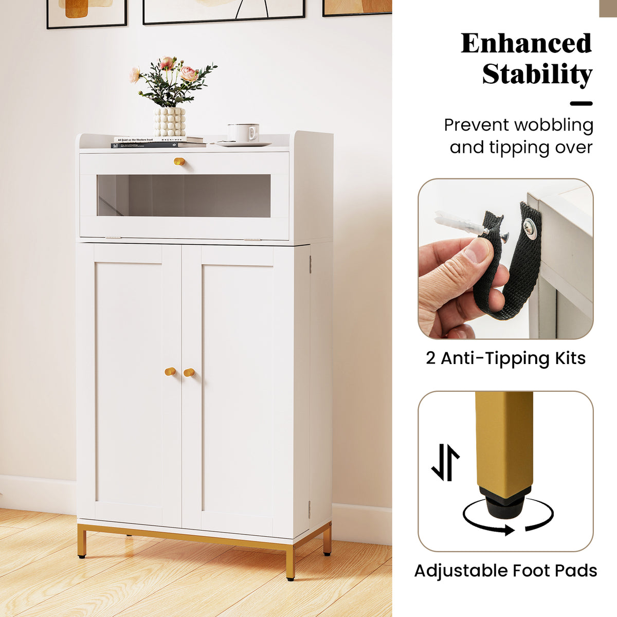 Kitchen Pantry Cabinet Freestanding Food Storage - White