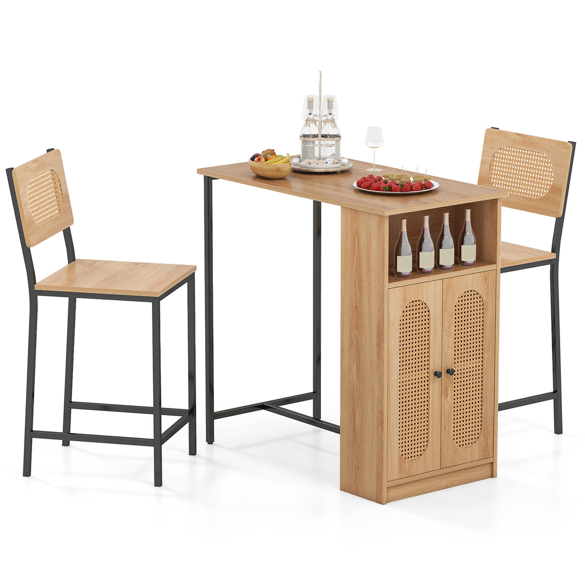 3-Piece Bar Table and Chairs Set with Storage - Natural