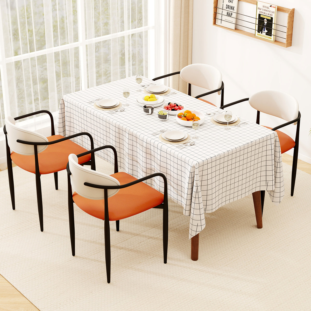 Dining Chairs Set of 2 - Padded Seat & Curved Back