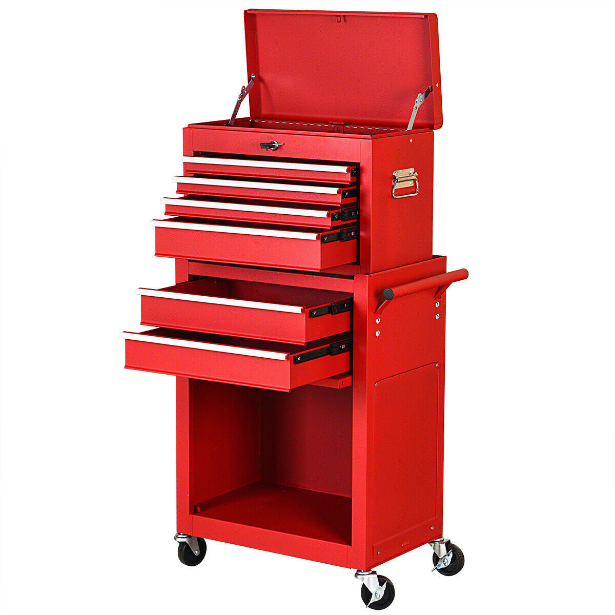 6-Drawer Rolling Tool Cabinet with Lockable Storage, Red