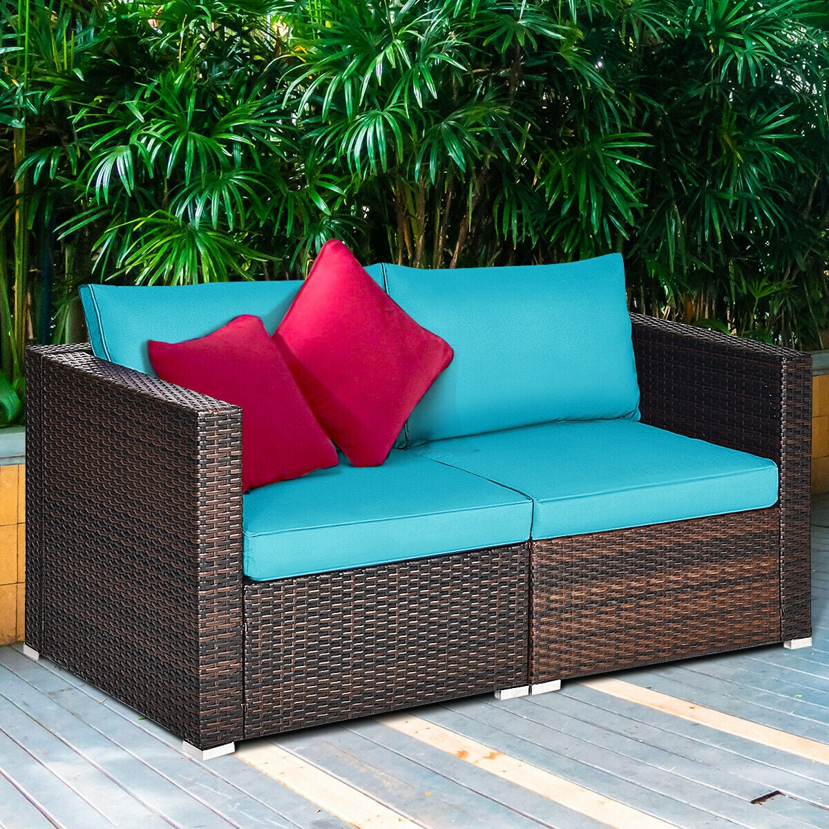 2 Piece Patio Rattan Sectional Sofa Set - Blue