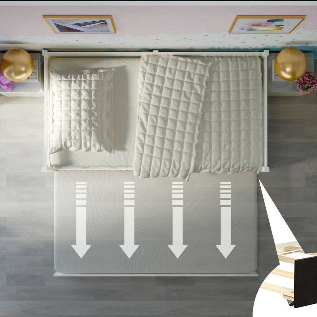 Twin Size Trundle Bed Frame with Wood Slat Support - White