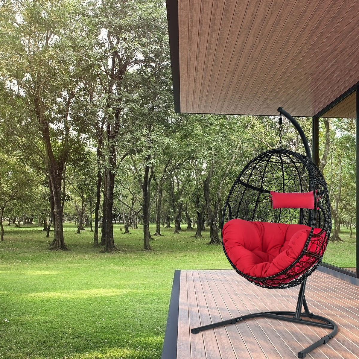 Indoor/Outdoor Hanging Cushioned Hammock Chair with Stand