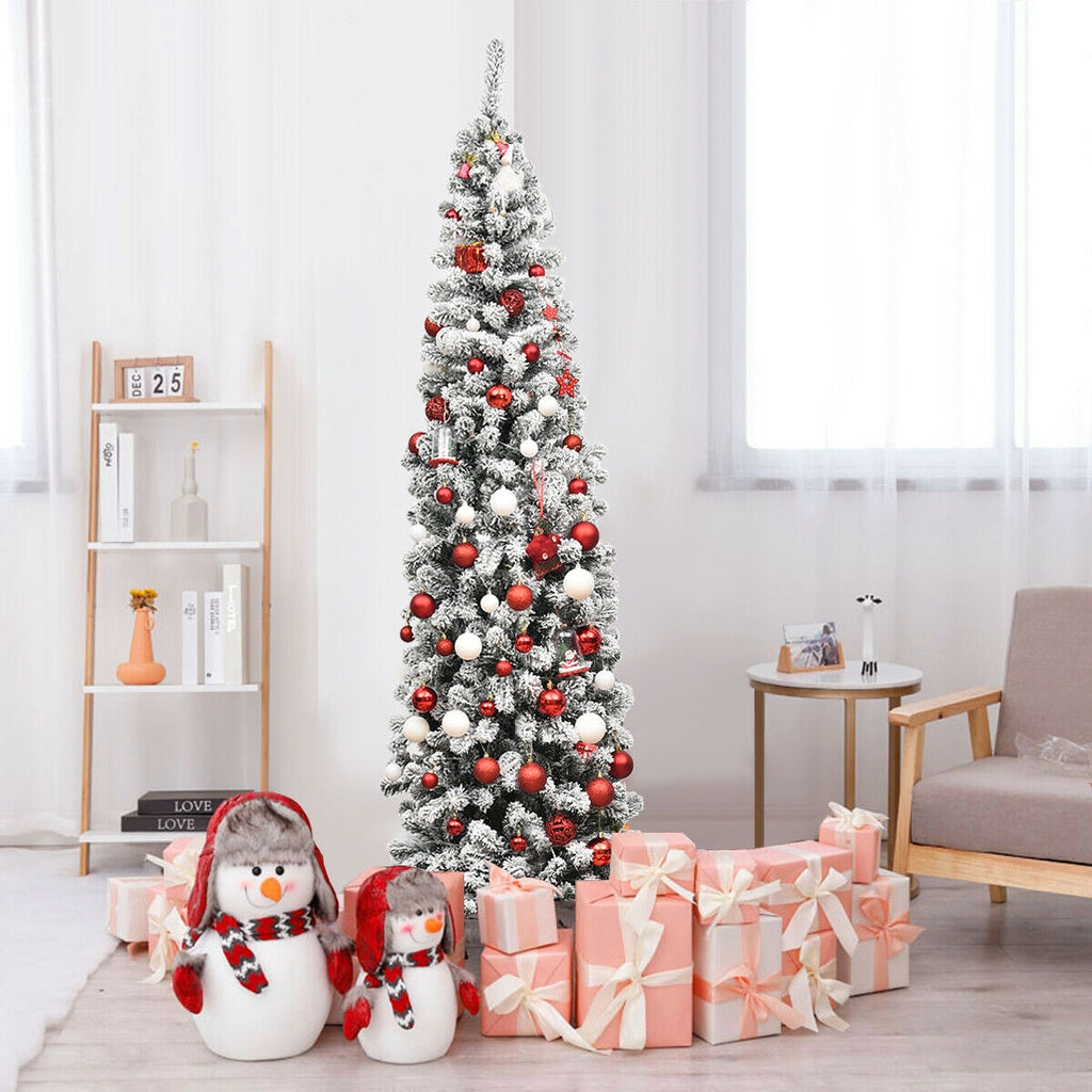 Pre-lit Snow Flocked Artificial Christmas Tree - 7.5 Feet with LED Lights