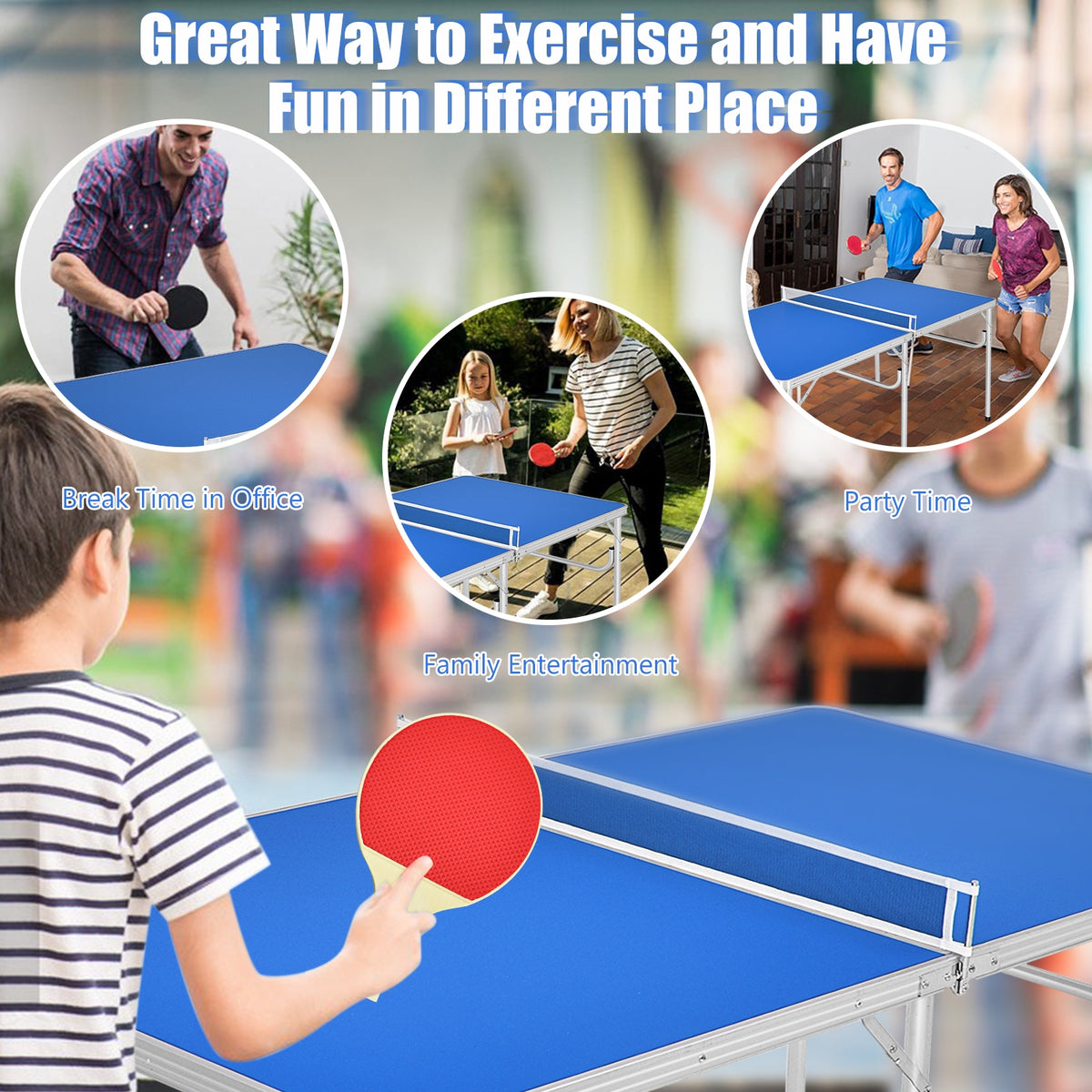 Foldable 60 Inch Portable Ping Pong Table with Accessories - Blue