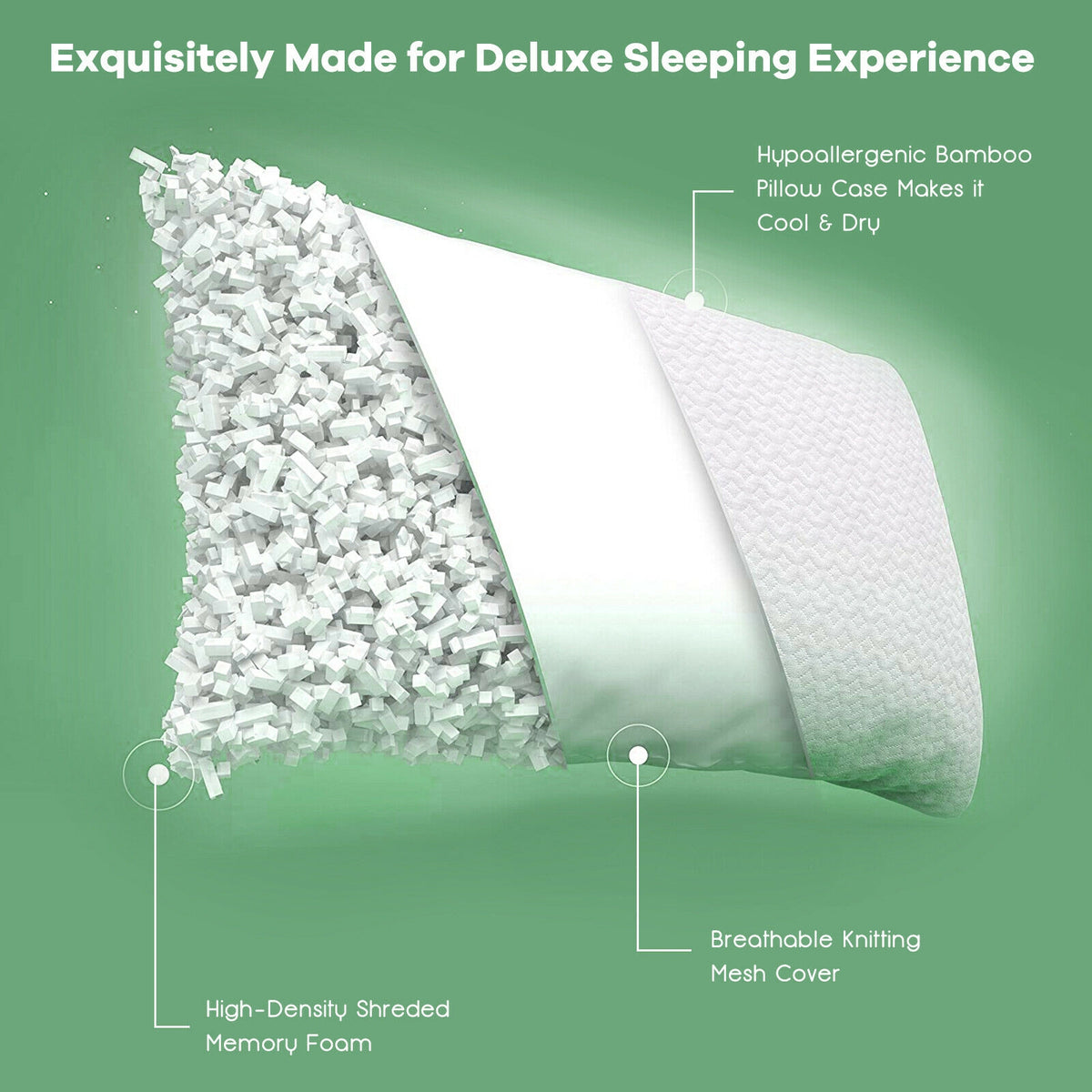 Shredded Memory Foam Bed Pillows Queen, 28x18 Inch (Set of 2)