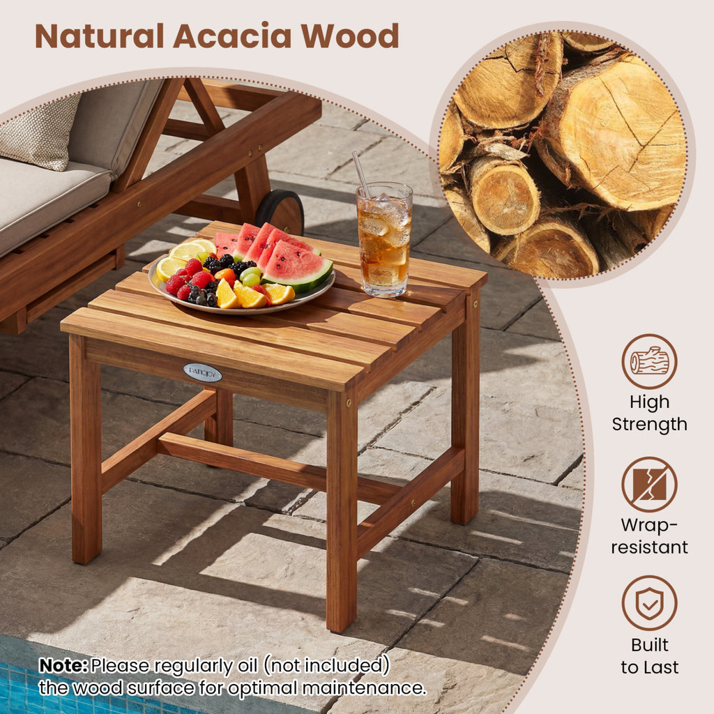17" Square Patio Side Table Acacia Wood Slatted Top
