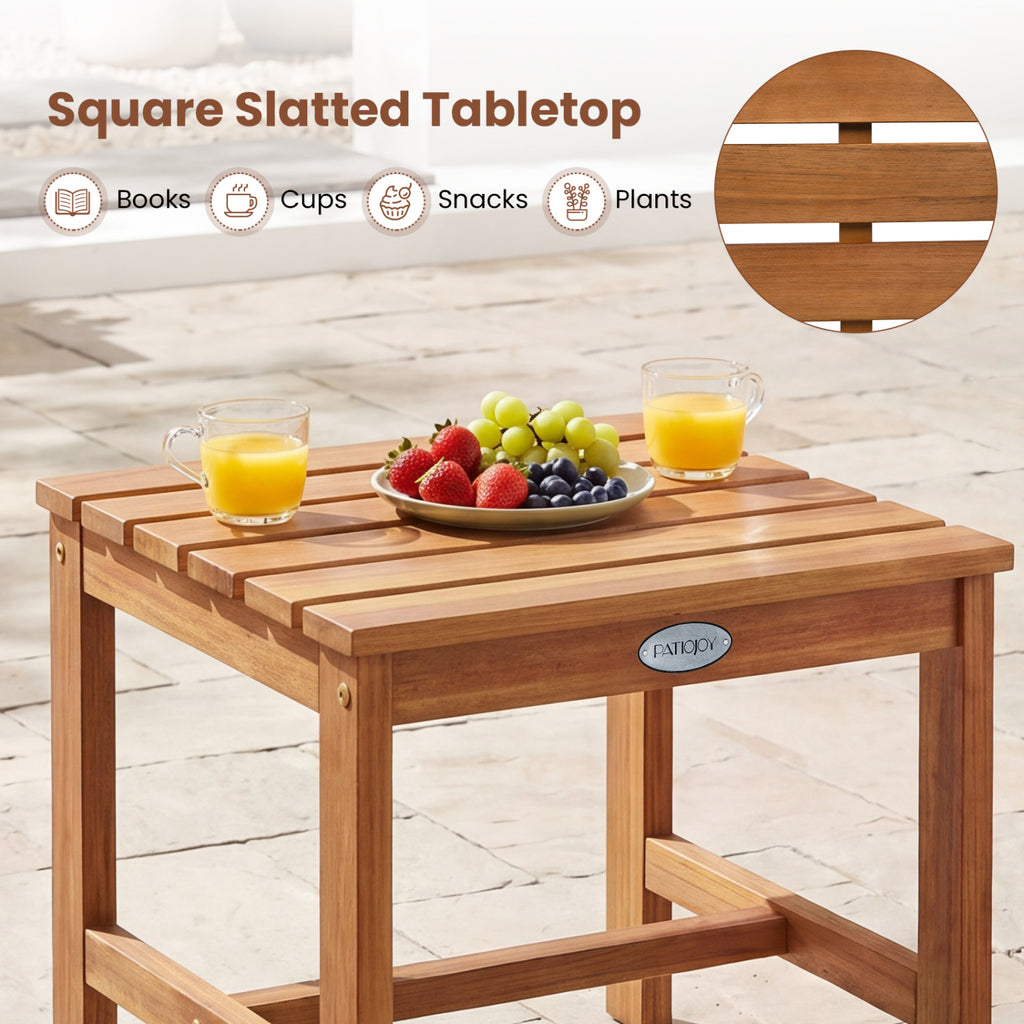 17" Square Patio Side Table Acacia Wood Slatted Top