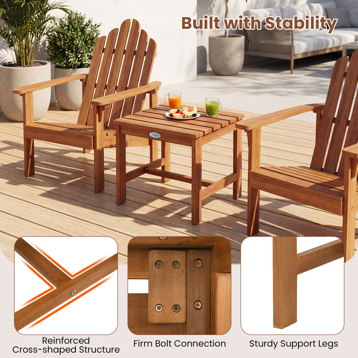 17" Square Patio Side Table Acacia Wood Slatted Top