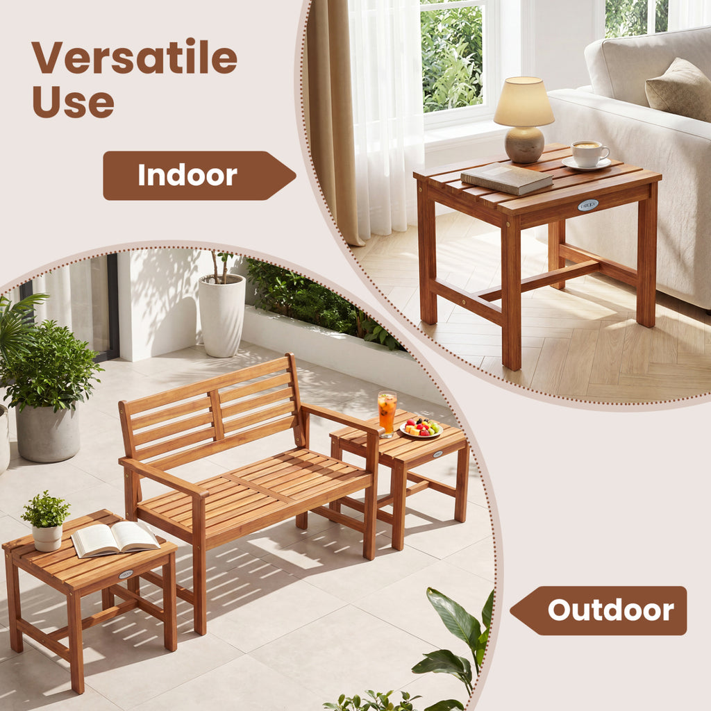17" Square Patio Side Table Acacia Wood Slatted Top