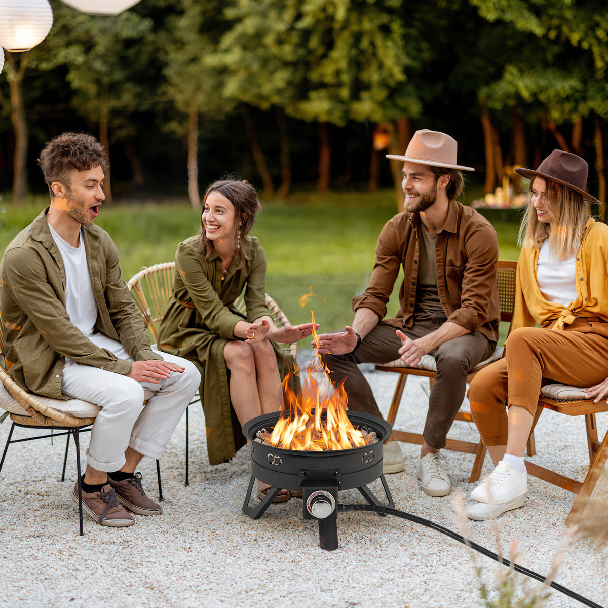 17 Inch Portable Gas Fire Pit with Folding Legs and Removable Grill