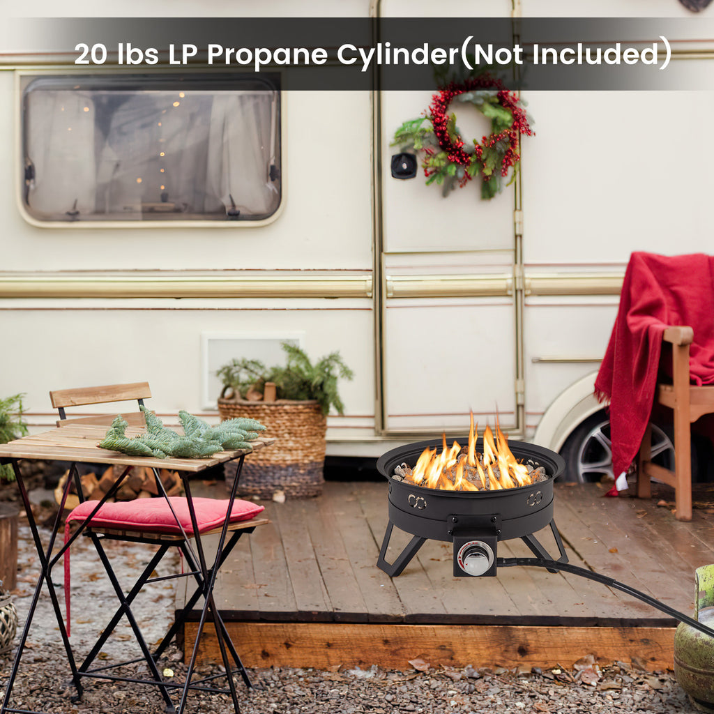 17 Inch Portable Gas Fire Pit with Folding Legs and Removable Grill