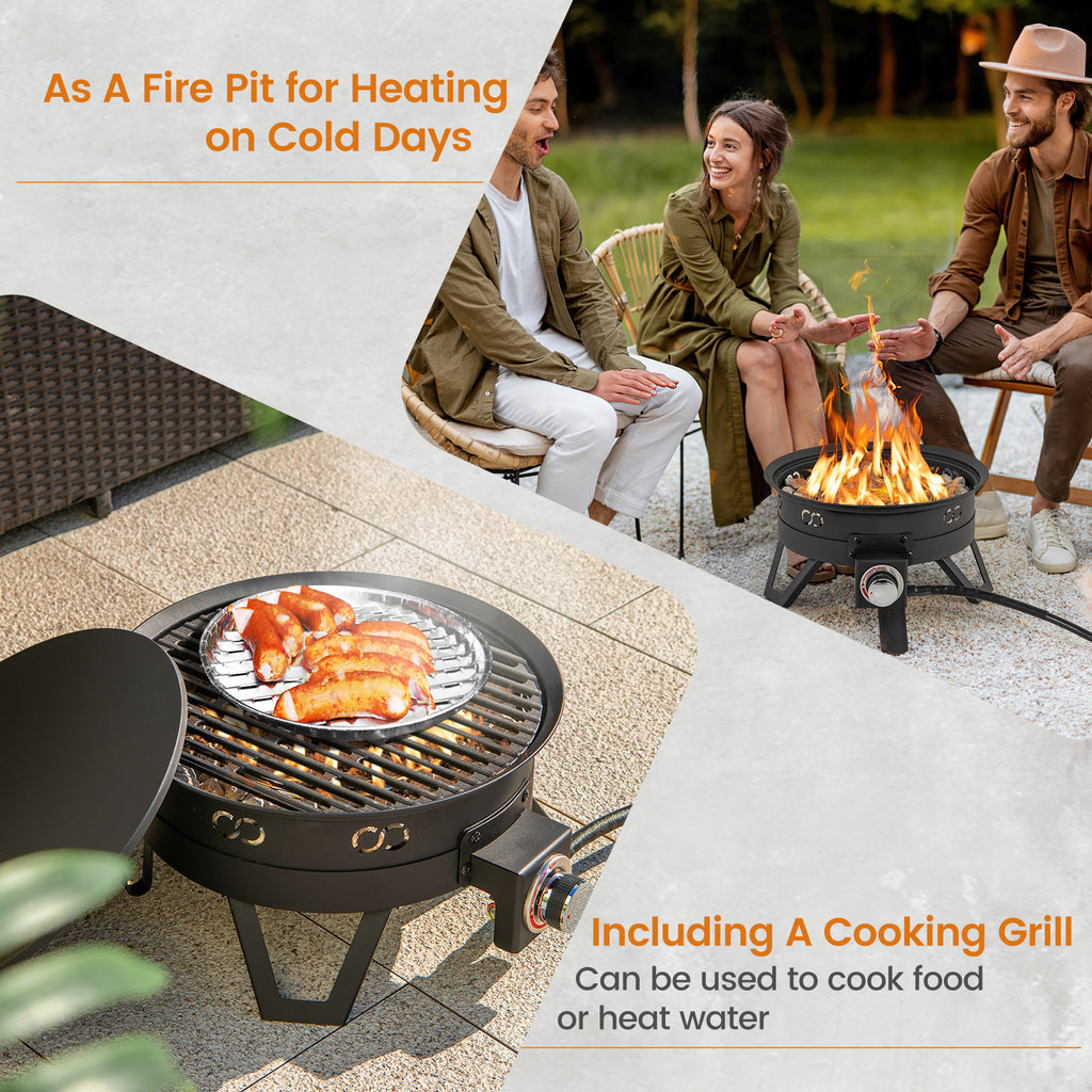 17 Inch Portable Gas Fire Pit with Folding Legs and Removable Grill