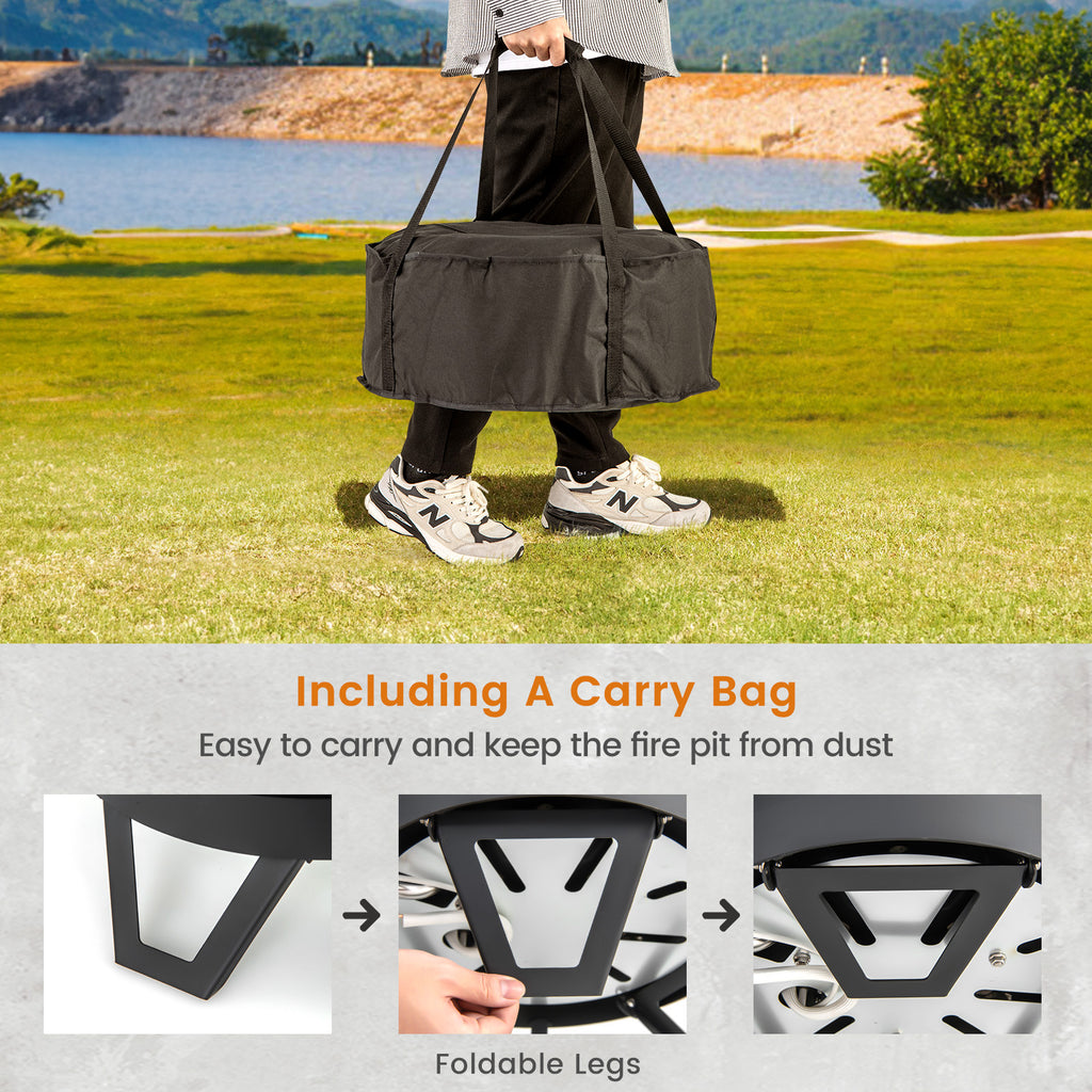 17 Inch Portable Gas Fire Pit with Folding Legs and Removable Grill
