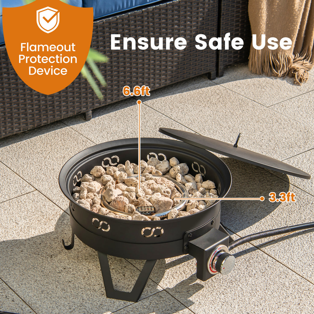 17 Inch Portable Gas Fire Pit with Folding Legs and Removable Grill
