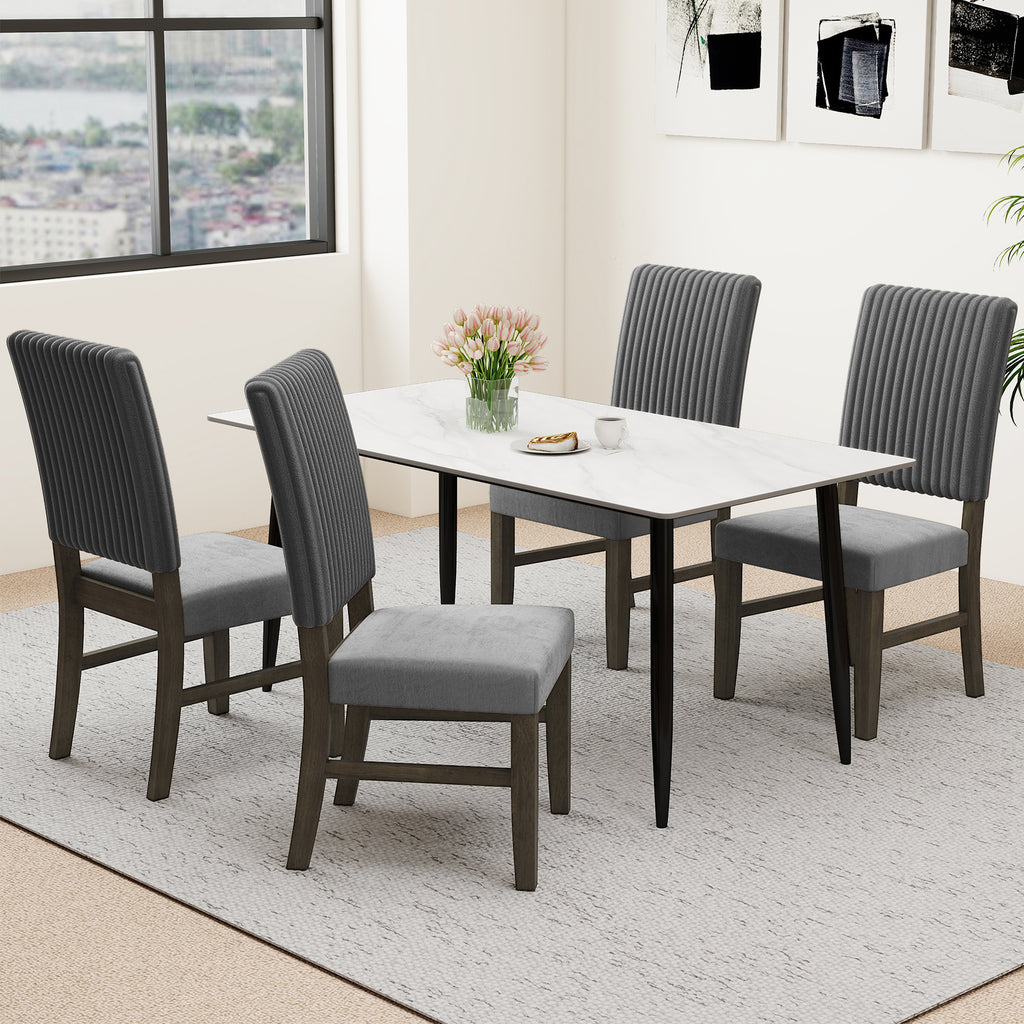 Dining Chair Set of 2 Mid-Century Modern Velvet Upholstered - Gray