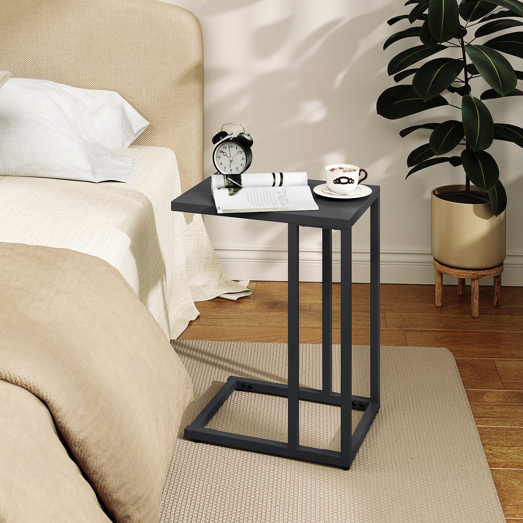 C-Shaped Side Table with Adjustable Foot Pads, Dark Gray