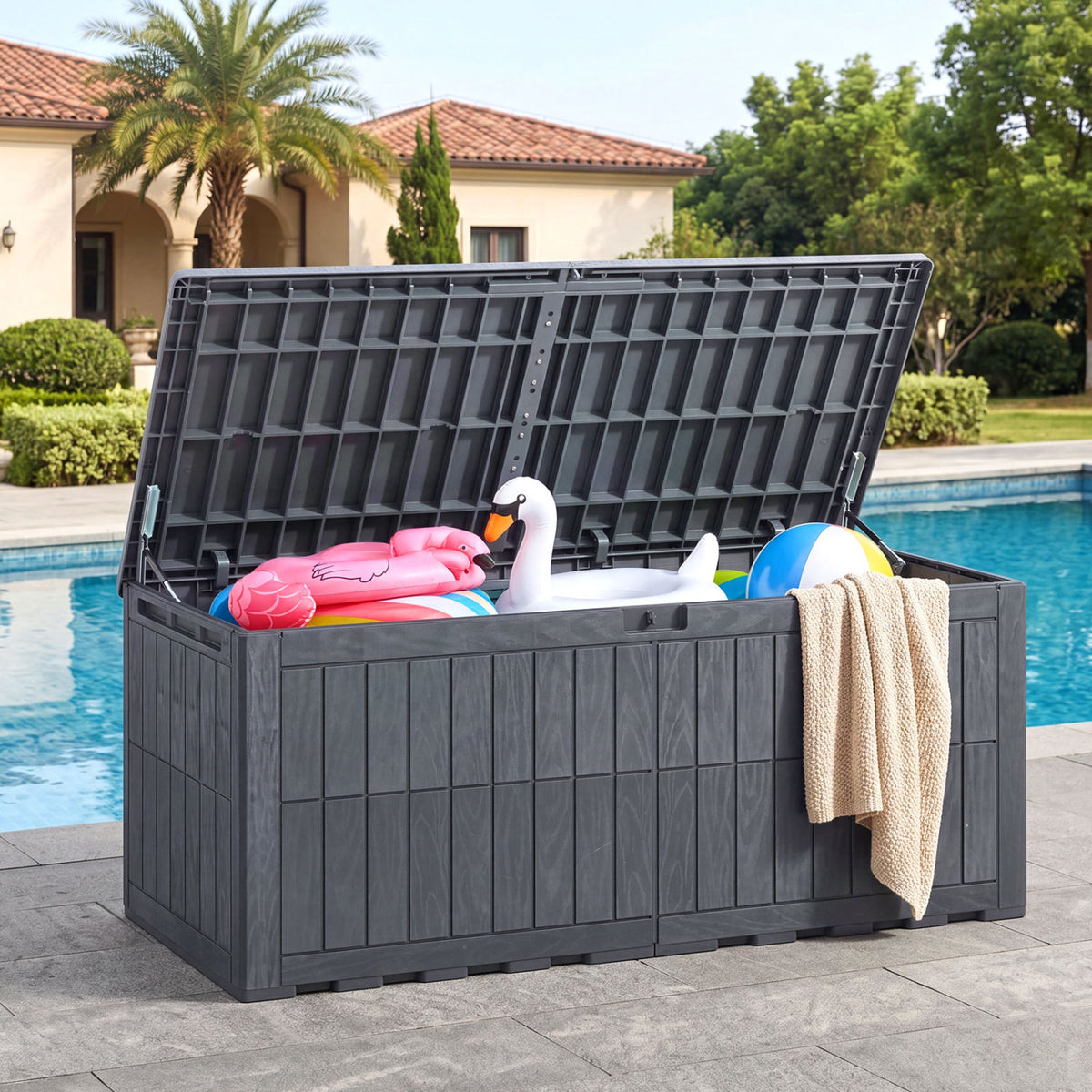 180 Gal Outdoor Deck Box All-Weather Lockable Storage Bin with Lid