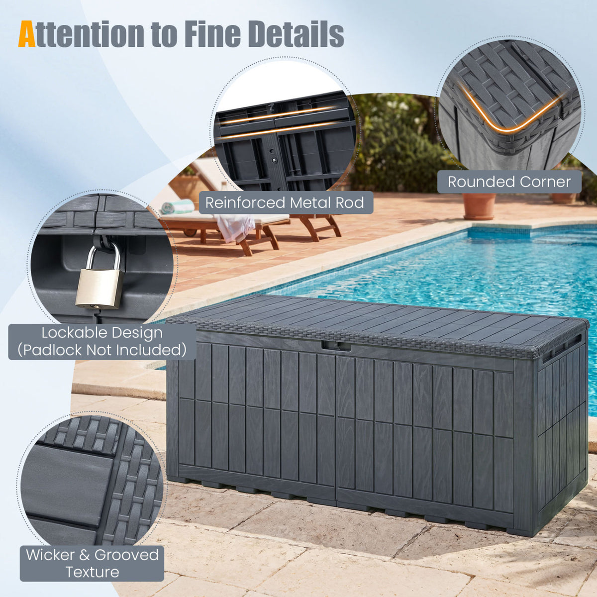 180 Gal Outdoor Deck Box All-Weather Lockable Storage Bin with Lid
